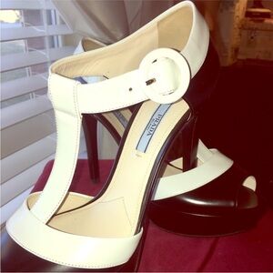 Prada Black and White T-Strap Heels